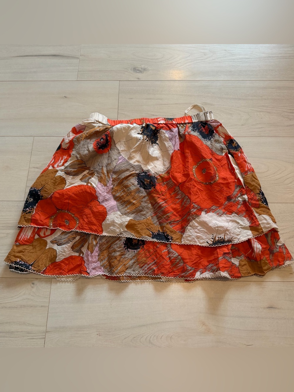 Odille Orange Floral Tiered Mini Skirt